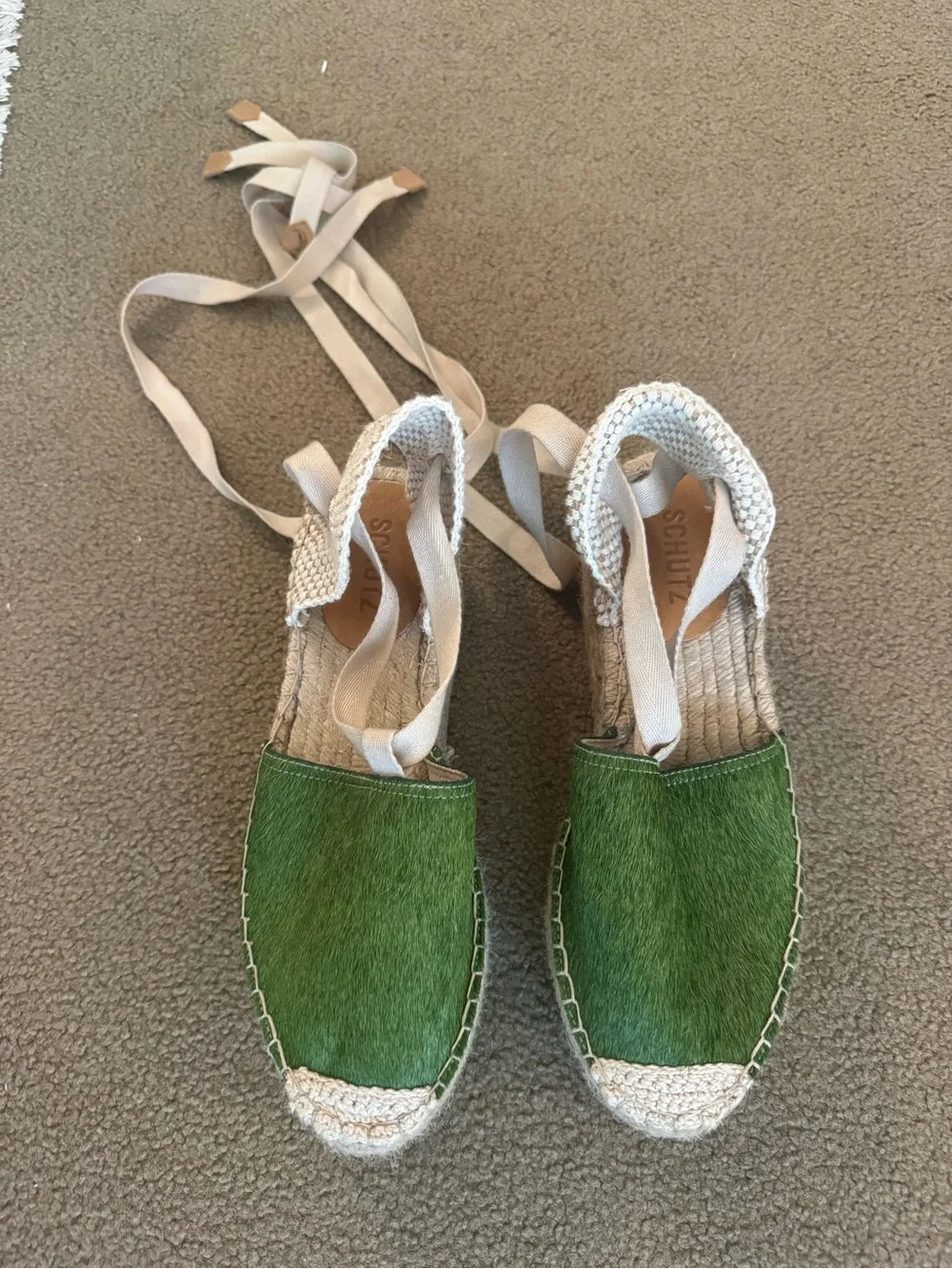 Womens Green Espadrille Platform Sandal with Ankle Tie